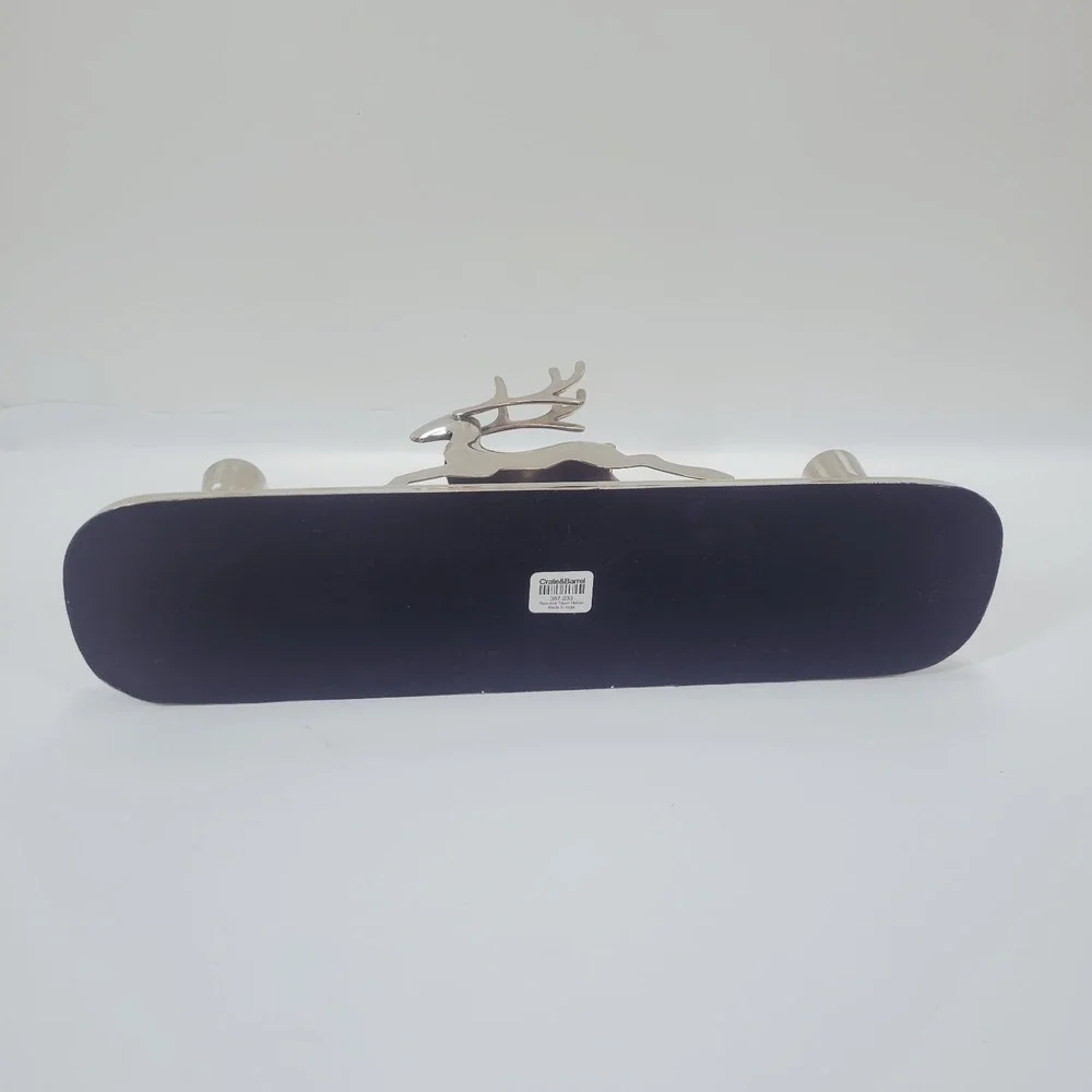 CRATE & BARREL Triple‎ Taper Reindeer Polished Silver Candle Holder 13